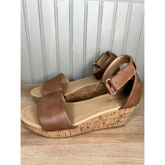 Unr8ed Girls wedge sandals faux leather cork size 3 - Picture 2 of 9